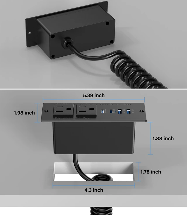 Alt view image 6 of 7 - Recessed Power Strip USB C 65W Fast Charging Station,in Drawer Outlet,Furniture Flush Mount for Desktop,Workspace Essential Desk Outlet (Black, 6FT)