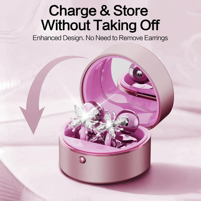 Alt view image 6 of 7 - 2026 Great Gift Clip On Earbuds with Heart Design & Detachable Butterfly Earrings,Bluetooth 6.0 Wireless Headphones for Women, IPX6 Waterproof,40H Playtime,Comfortable for Small Ears & Glasses