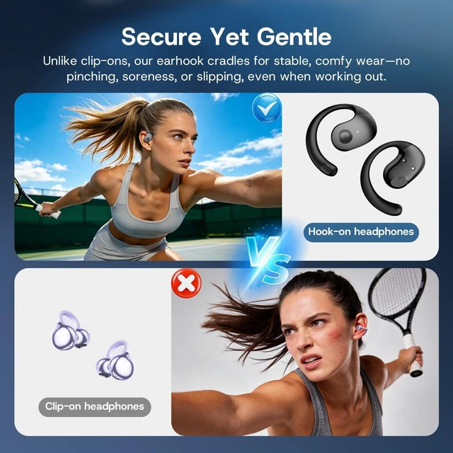Alt view image 4 of 7 - Open Over Ear Earbuds Open Ear Headphones Wireless Bluetooth Over The Ear Earbuds That Don'T Go In Your Ear Air Conduction With Awareness Of Surroundings With Over-Ear Hooks