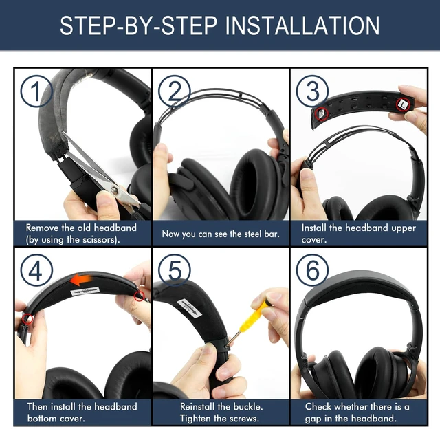 Alt view image 7 of 7 - Headband Cover for Bose QC35 & QC35 ii & QC45 - Black for (QuietComfort35 & Quiet Comfort35 ii & QuietComfort 45) Headphones, Headstrap Pad Repair Part, Easy Installation