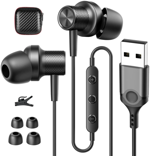 Main image of USB Earbuds Wired Headphones with Microphone for PC Computer,USB-A USB Headset in-Ear Computer Earphone with Mic&Audio Control for HP/Dell/Acer Laptop,for Work Office Zoom School Earbuds,Black