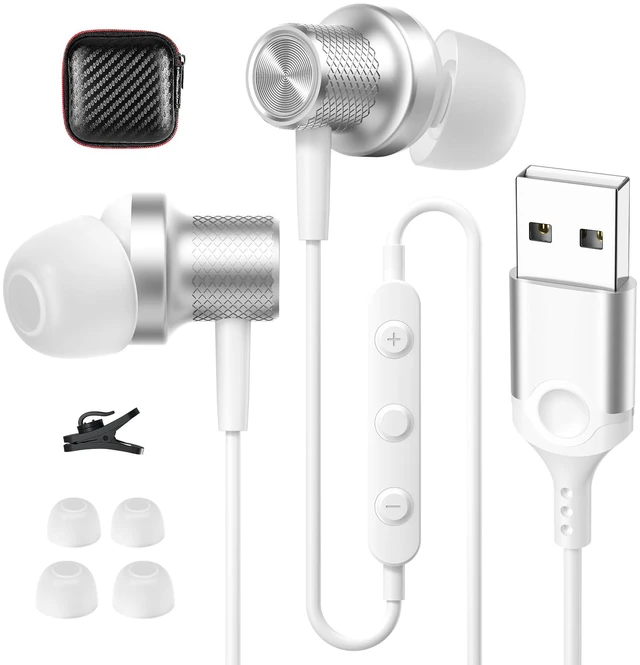 Main image of USB Earbuds Wired Headphones with Microphone for PC Computer,USB-A Wired USB Headset in-Ear Earphone with Mic&Audio Control for HP/Dell/Acer Laptop,for Work Office Meeting School Earbuds,White