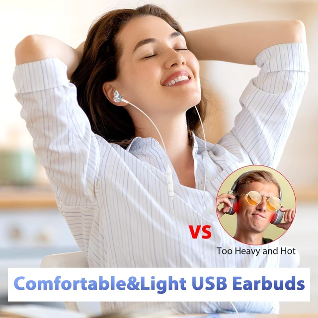 Alt view image 2 of 7 - USB Earbuds Wired Headphones with Microphone for PC Computer,USB-A Wired USB Headset in-Ear Earphone with Mic&Audio Control for HP/Dell/Acer Laptop,for Work Office Meeting School Earbuds,White