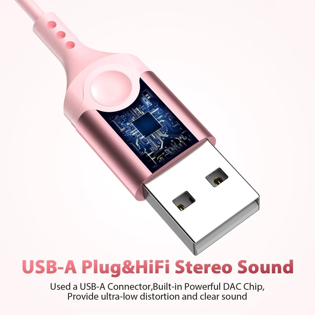 Alt view image 4 of 7 - USB Earbuds Wired Headphones with Microphone for PC Computer,USB-A Wired USB Headset in-Ear Earphone with Mic&Audio Control for HP/Dell/Acer Laptop,for Work Zoom Meeting School PC Earbuds,Pink