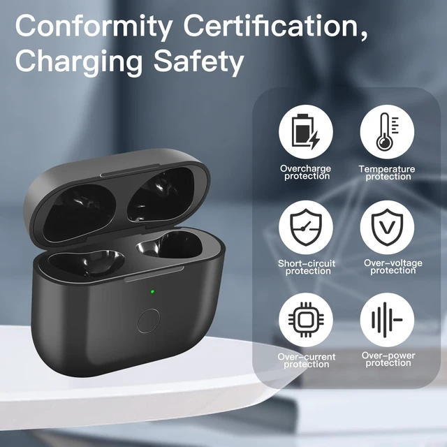Alt view image 5 of 7 - Wireless Charging Case Replacement Compatible with AirPod 3rd Generation, Air Pod 3 Charger Case with Bluetooth Pairing Sync Button Without Earbuds, Black