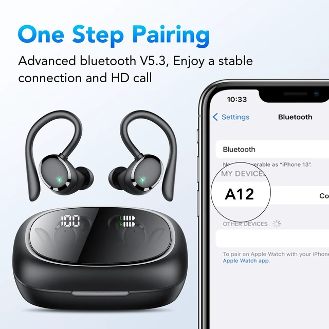 Alt view image 6 of 7 - Ear Buds Wireless Earbuds Bluetooth 5.3 Headphones 72hrs Playtime with Digital Display Sports Wireless Headphones with Earhook Deep Bass 2.0,IPX7 Waterproof, Over-Ear Earphones for Sport Running