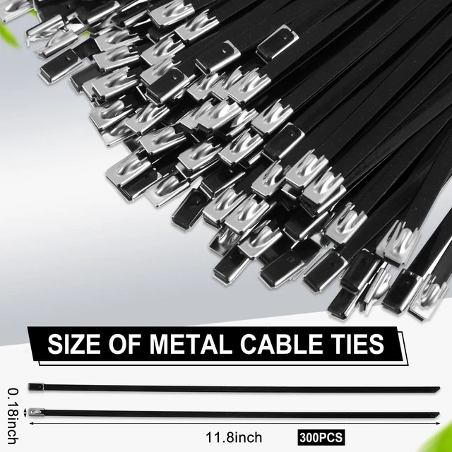 Alt view image 2 of 7 - 300 Pcs 11.8" Black 304 Stainless Steel Zip Ties Heavy Duty Self Locking Metal Cables, Epoxy Coated for Exhaust Wrap Outdoor Fence, Machinery Vehicles Farm Multi Purpose