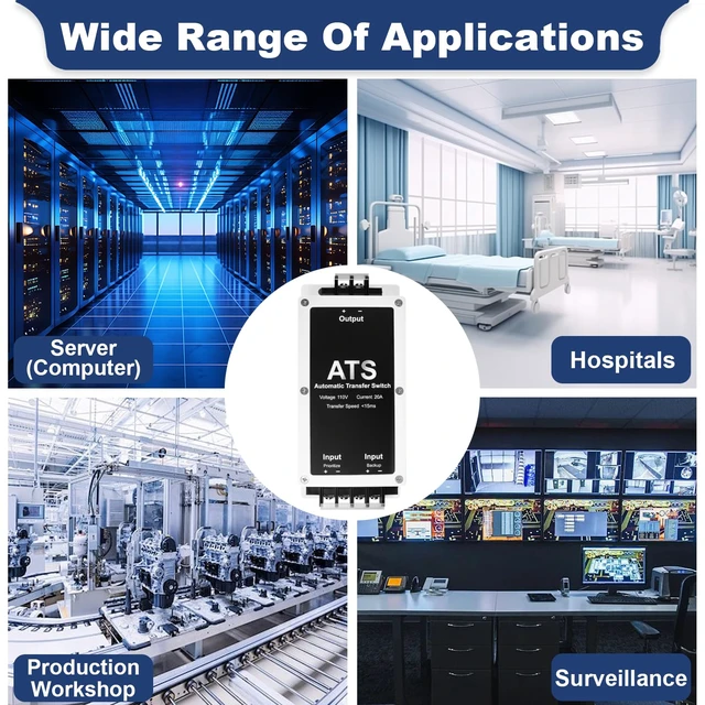 Alt view image 6 of 6 - Dual Power Automatic Transfer Switch, AC 110V 20A, 0.015S High Speed no restart required, Seamless switching between main and backup power supplies, Auto Transfer Switch