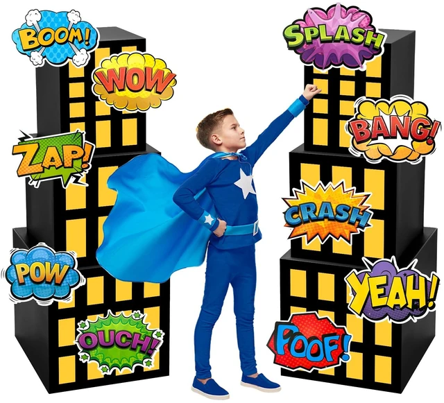 Main image of 16 Pcs Super Theme Hero Party Decorations Skyscraper Decor Boxes Include 6 Skyscraper Boxes 10 Stickers for Super Theme Party