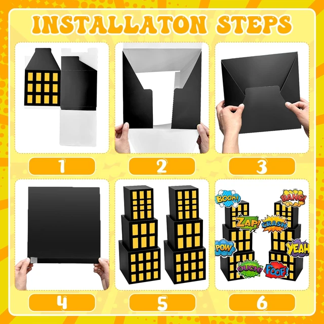 Alt view image 2 of 7 - 16 Pcs Super Theme Hero Party Decorations Skyscraper Decor Boxes Include 6 Skyscraper Boxes 10 Stickers for Super Theme Party