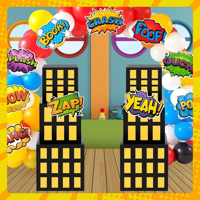 Alt view image 3 of 7 - 16 Pcs Super Theme Hero Party Decorations Skyscraper Decor Boxes Include 6 Skyscraper Boxes 10 Stickers for Super Theme Party