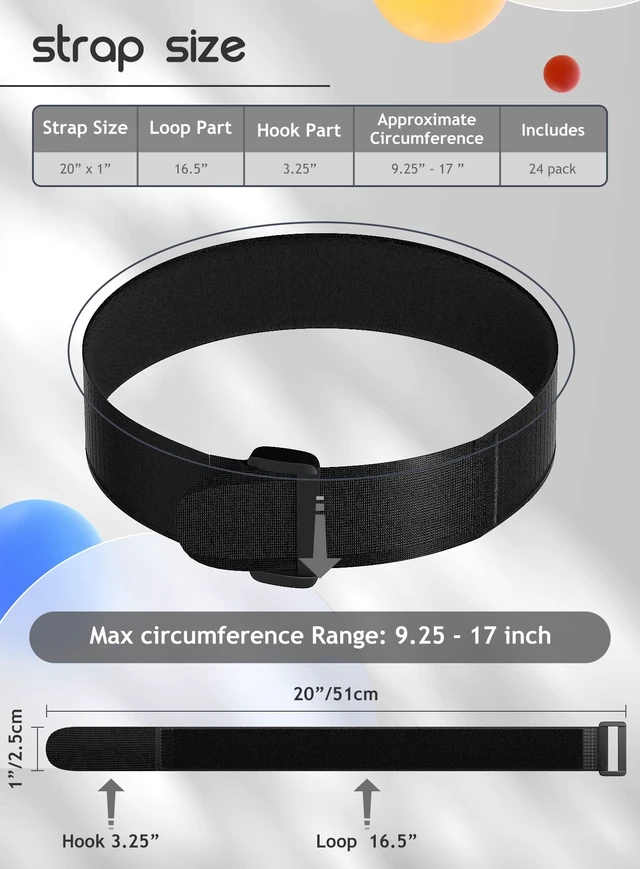 Alt view image 3 of 7 - 24 Pack Hook and Loop Straps Reusable Fastening Cable Straps (1"x20") MultiPurpose Cinch Strap Management Cord Organizer Securing Straps Nylon Cable Organizer for Home, Office and Data Centers