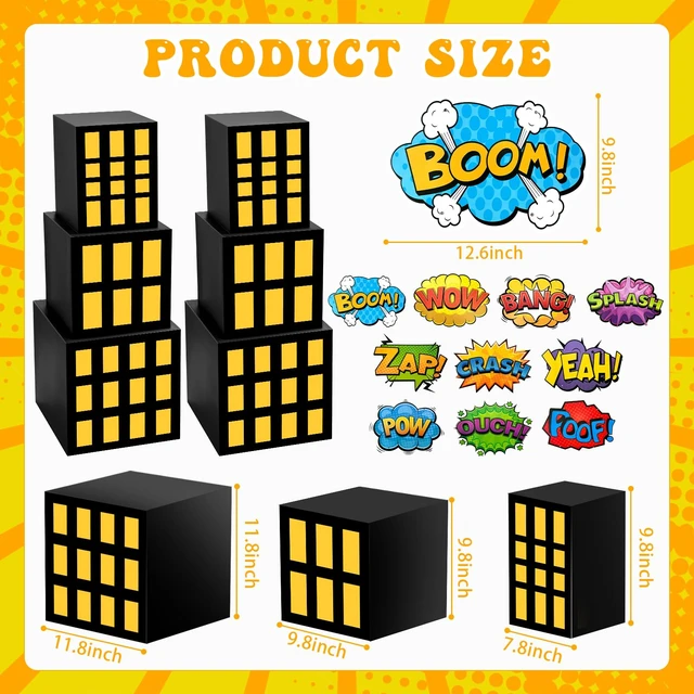 Alt view image 4 of 7 - 16 Pcs Super Theme Hero Party Decorations Skyscraper Decor Boxes Include 6 Skyscraper Boxes 10 Stickers for Super Theme Party