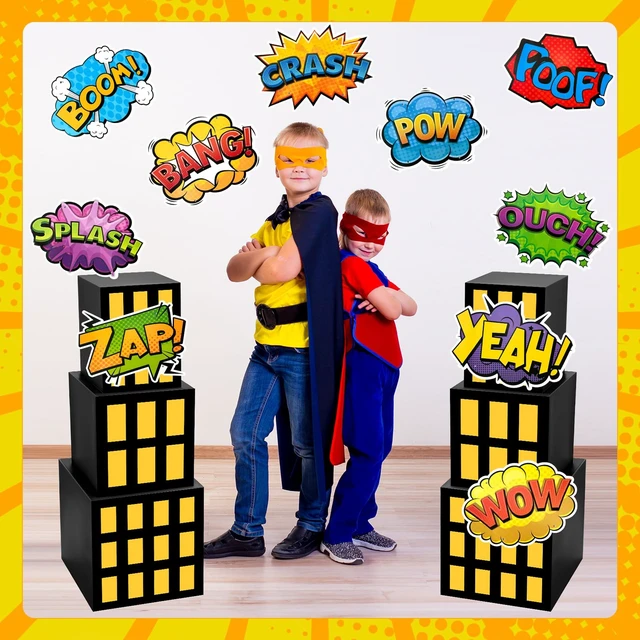 Alt view image 5 of 7 - 16 Pcs Super Theme Hero Party Decorations Skyscraper Decor Boxes Include 6 Skyscraper Boxes 10 Stickers for Super Theme Party