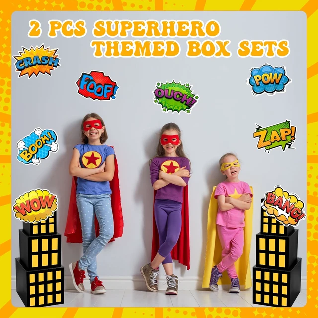 Alt view image 7 of 7 - 16 Pcs Super Theme Hero Party Decorations Skyscraper Decor Boxes Include 6 Skyscraper Boxes 10 Stickers for Super Theme Party