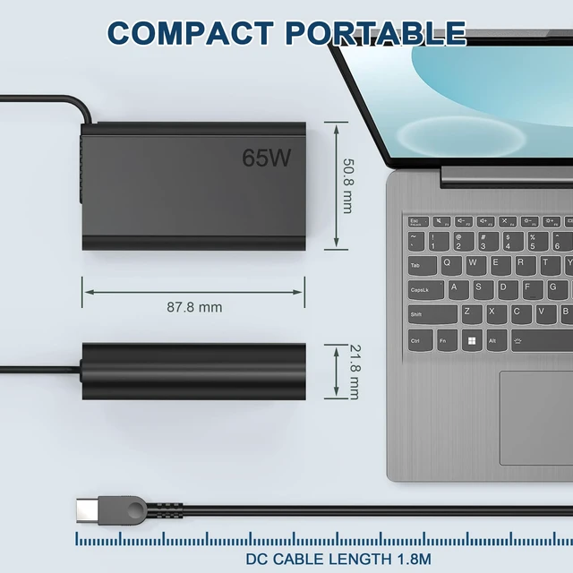 Alt view image 7 of 7 - 2025 New Slim 65W USB C Laptop Charger Compatible with Thinkpad Yoga Chromebook IdeaPad ThinkBook Flex Computer Type C Fast Charging Power Cord Ac Adapter