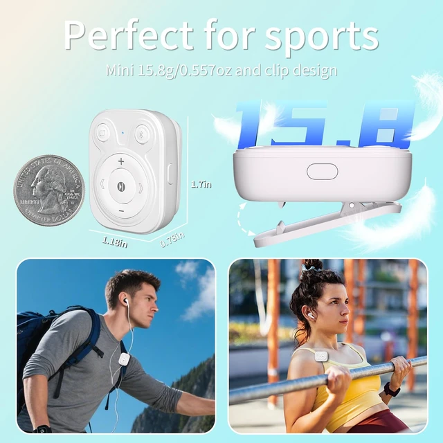 Alt view image 3 of 7 - 64GB Mini MP3 Player with Bluetooth 5.3 & Clip for Sports, White 15H Playback Portable Music Player, No Screen Button Design with OTG for Running