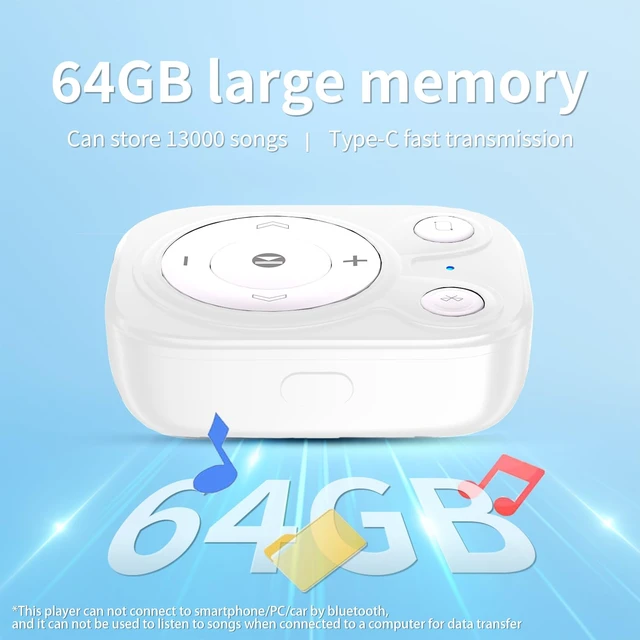 Alt view image 5 of 7 - 64GB Mini MP3 Player with Bluetooth 5.3 & Clip for Sports, White 15H Playback Portable Music Player, No Screen Button Design with OTG for Running