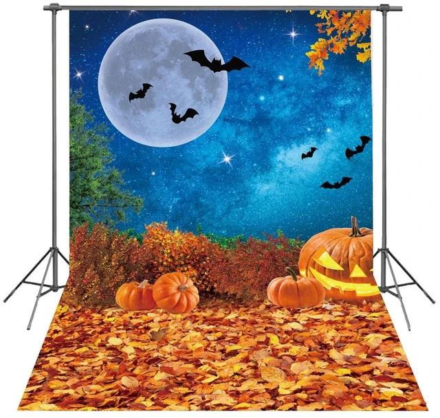 Main image of Halloween Photography Backdrop 8x10FT Moonlight Pumpkin Fallen Leaves Background for Kids Portrait Halloween Baby Shower Birthday Trick or Treat Party Decorations Photo Props