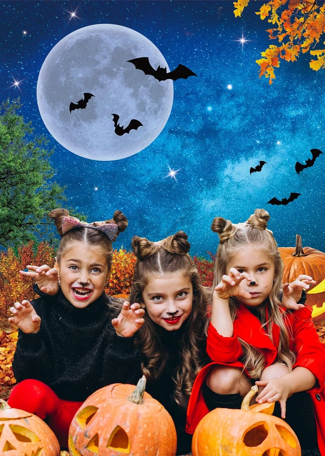 Alt view image 5 of 7 - Halloween Photography Backdrop 6x8FT Moonlight Pumpkin Fallen Leaves Background for Kids Portrait Halloween Baby Shower Birthday Trick or Treat Party Decorations Photo Props