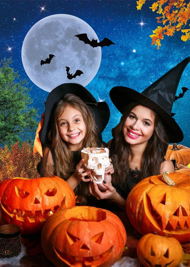 Alt view image 4 of 7 - Halloween Photography Backdrop 6x8FT Moonlight Pumpkin Fallen Leaves Background for Kids Portrait Halloween Baby Shower Birthday Trick or Treat Party Decorations Photo Props