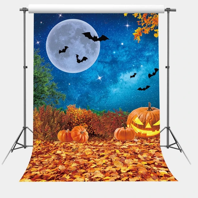 Alt view image 2 of 7 - Halloween Photography Backdrop 6x8FT Moonlight Pumpkin Fallen Leaves Background for Kids Portrait Halloween Baby Shower Birthday Trick or Treat Party Decorations Photo Props