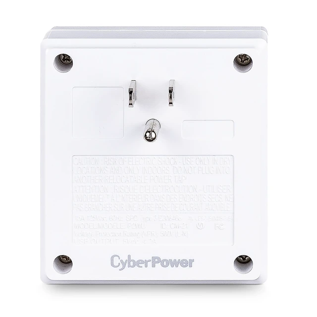 Alt view image 2 of 7 - P2WU Professional Surge Protector, 500J/125V, 2 Outlets, 3 USB Charge Ports, Wall Tap Design, White