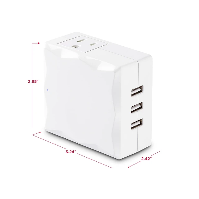Alt view image 4 of 7 - P2WU Professional Surge Protector, 500J/125V, 2 Outlets, 3 USB Charge Ports, Wall Tap Design, White