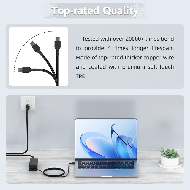 Alt view image 4 of 6 - 65W Laptop Charger Compatible with Lenovo Thinkpad T460 T470 T470S T431S T440 T440S T440P T450 T460S E531 E570 E560 L470 L460 L440 X270 X250 X240 G40 G50; Yoga 2 11 11s 13 2 Pro 13 Power Supply Cord
