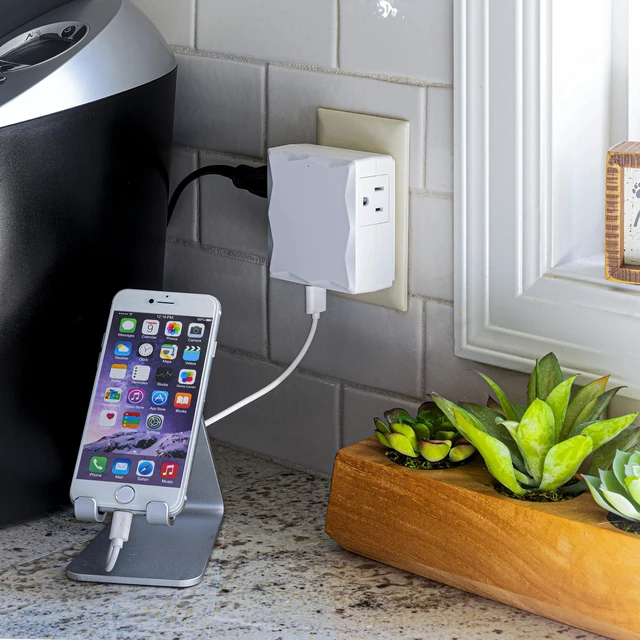 Alt view image 7 of 7 - P2WU Professional Surge Protector, 500J/125V, 2 Outlets, 3 USB Charge Ports, Wall Tap Design, White