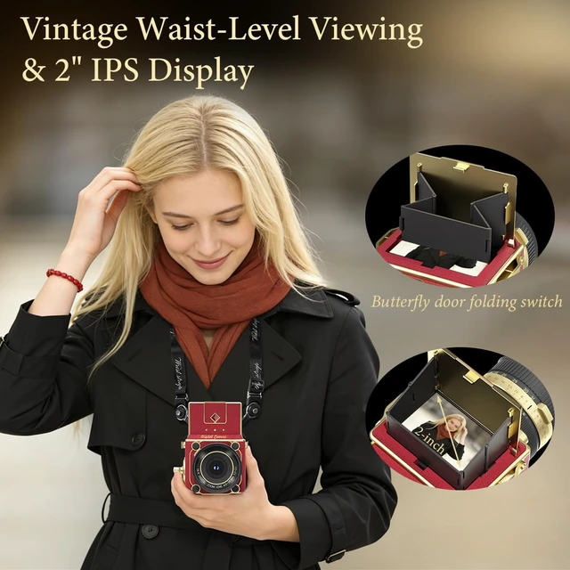 Alt view image 3 of 7 - 2.7K Vintage Digital Camera, 56MP Retro Point and Shoot Camera Vintage Camera for Beginners, 2" IPS HD Waist-Level Screen, Autofocus Retro Cameras, 16X Zoom Compact Camara for Teens