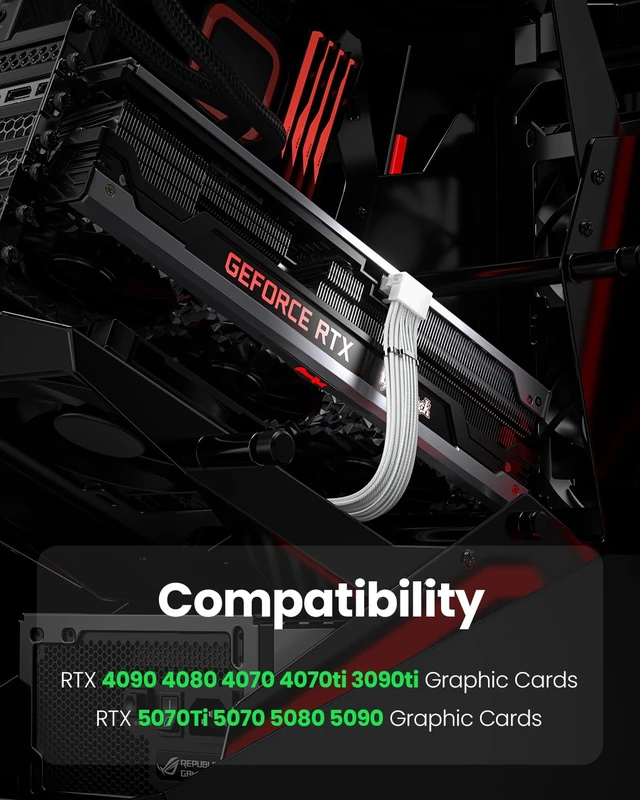 Alt view image 4 of 7 - PCIE 5.0/5.1 16pin GPU Extension Cable, Type A, White 12V-2x6/12VHPWR Adapter, 600W, 90 Degree, 16(12+4)pin Male to Female, For RTX 5070 Ti 5090 5080 4090 4070Ti 4080 3090Ti