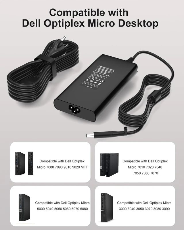 Alt view image 2 of 7 - 90W 130W AC Adapter Compatible with Dell Optiplex 7010 7050 7000 For Optiplex 7040 7050 7060 7070 7080 5430 5450 5460 3000 3020 3040 3050 3060 3070 3080 Desktop/Monitor Power Cord Power Cord