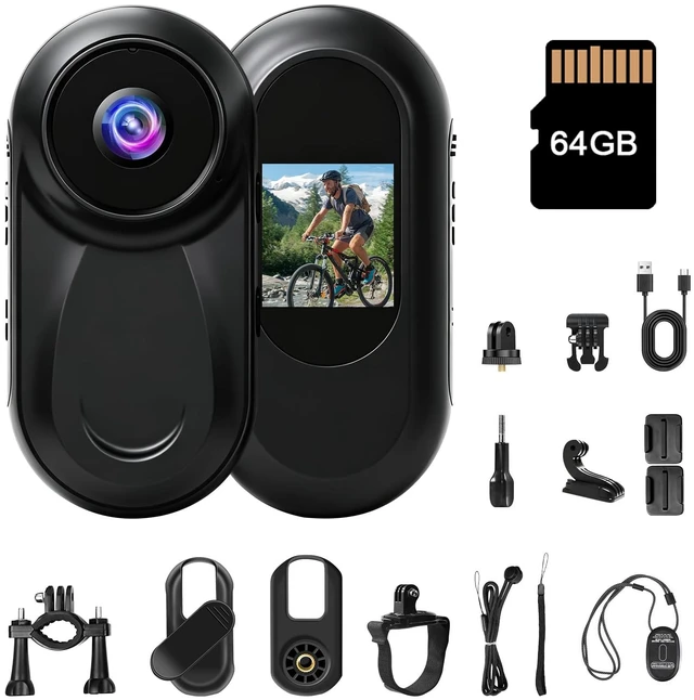 Main image of Mini Body Camera 1080P 64G SD Card, Small Action Camera, Magnetic Wearable cam for Hands-Free Recording, Thumb Camera, Helmet Mount, Pocket Cam for Vlogging(No Wi-Fi & APP)