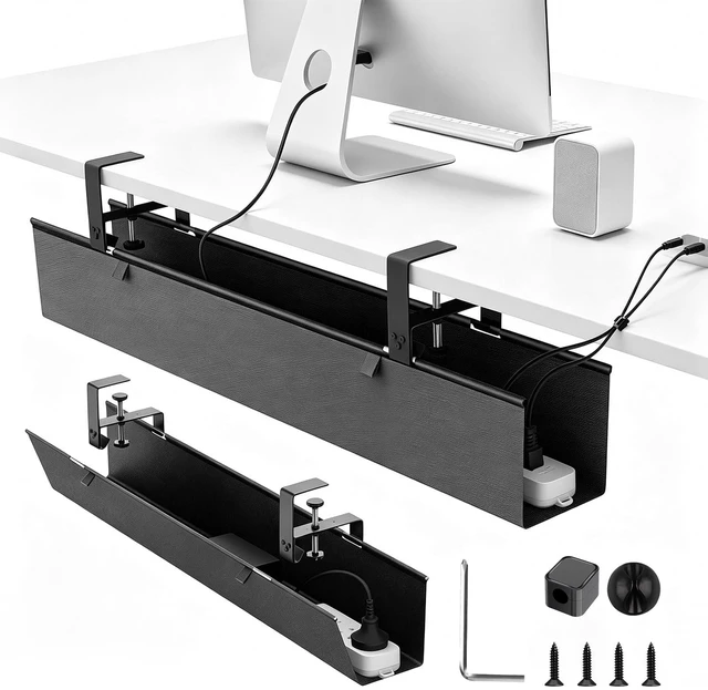 Main image of 36" Under Desk Cable Management Tray, No-Drill Clamp-On Under Desk Cord Management for Desk, Anti-Sag Fabric Wire Management for Power Strips, Cable Raceways Tray Cord Hiders for Office/Home (Black)