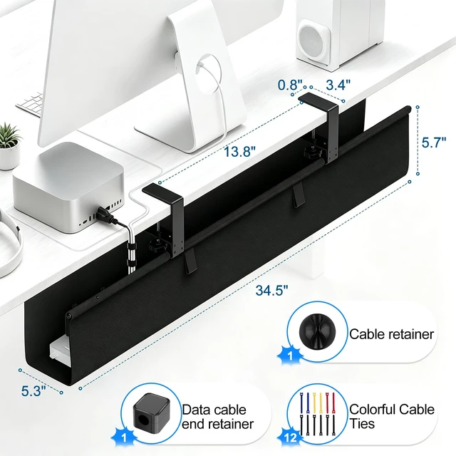 Alt view image 4 of 7 - 36" Under Desk Cable Management Tray, No-Drill Clamp-On Under Desk Cord Management for Desk, Anti-Sag Fabric Wire Management for Power Strips, Cable Raceways Tray Cord Hiders for Office/Home (Black)