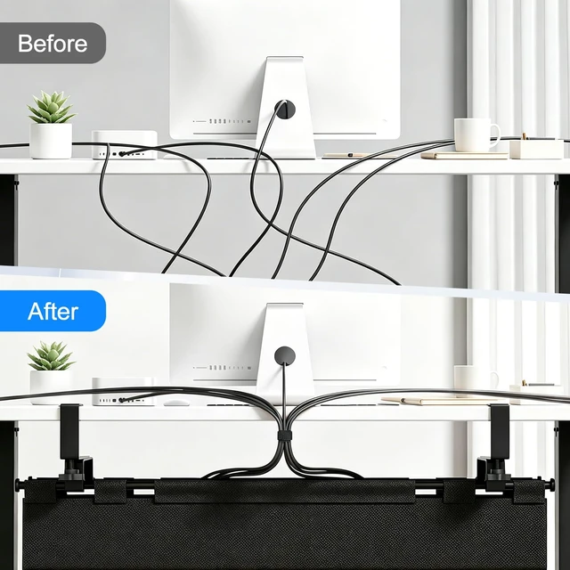 Alt view image 5 of 7 - 36" Under Desk Cable Management Tray, No-Drill Clamp-On Under Desk Cord Management for Desk, Anti-Sag Fabric Wire Management for Power Strips, Cable Raceways Tray Cord Hiders for Office/Home (Black)