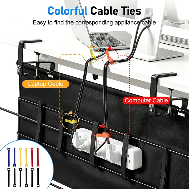 Alt view image 6 of 7 - 36" Under Desk Cable Management Tray, No-Drill Clamp-On Under Desk Cord Management for Desk, Anti-Sag Fabric Wire Management for Power Strips, Cable Raceways Tray Cord Hiders for Office/Home (Black)