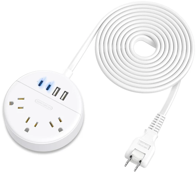 Main image of 2 Prong Power Strip, 10 FT Extension Cord, 2 Prong to 3 Prong Outlet Adapter, 180°Non-Polarized, 3 Outlets 4 USB (2 USB C), Wall Mount for Old House Non-Grounded Outlets,White