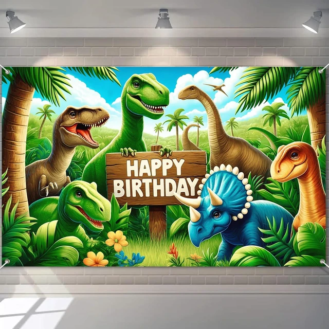 Main image of Seasonal Dinosaur Birthday Backdrop 120x84 Inch Dino Park Theme Decor Birthday Background Prop Living Room Backyard Hall Colorful Dinosaur Graphic