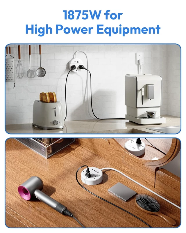 Alt view image 6 of 7 - 2 Prong Power Strip, 10 FT Extension Cord, 2 Prong to 3 Prong Outlet Adapter, 180°Non-Polarized, 3 Outlets 4 USB (2 USB C), Wall Mount for Old House Non-Grounded Outlets,White