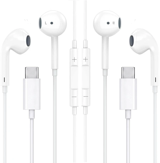 Main image of 2 Pack USB C Wired Earbuds for iPhone 17 16 15 in-Ear Earphones with Clear Mic & Noise Reduction Volume Control Deep Bass Compatible with Galaxy S25/S24/S23/S22,Note 20