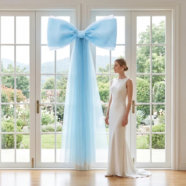 Main image of 39x70 Inch Extra Large Blue Bow Decorations, Giant Tulle Bow for Boy Baby Shower, Big Decor for Wedding Ceremony Arch, Kids Birthday Party Backdrop Room Wall Hanging (Blue)