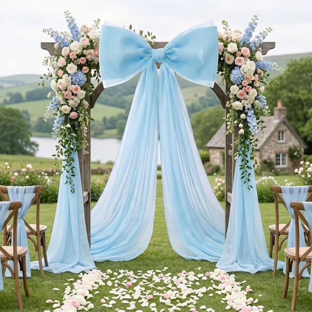 Alt view image 5 of 6 - 39x70 Inch Extra Large Blue Bow Decorations, Giant Tulle Bow for Boy Baby Shower, Big Decor for Wedding Ceremony Arch, Kids Birthday Party Backdrop Room Wall Hanging (Blue)