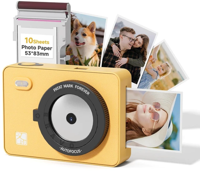 Main image of Z5S Instant Camera & Photo Printer 2-in-1, Bluetooth Portable Printer Photo Printer for Kids Adults iOS Android, 3 Pass, 2.1x3.4 Print (Yellow),Includes 10 Sheets of Initial Photo Paper
