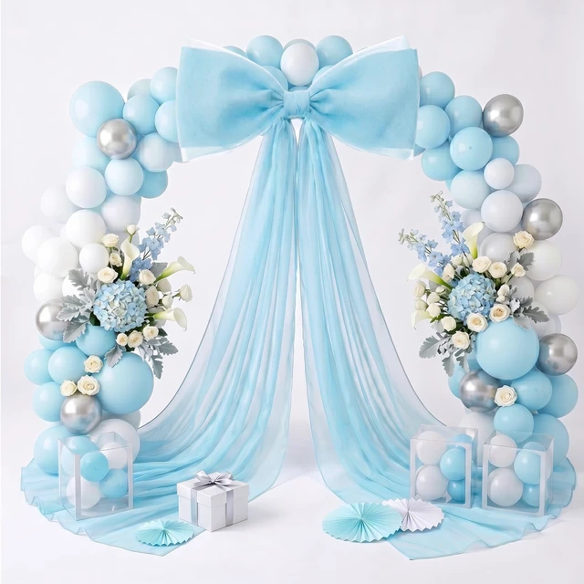 Alt view image 6 of 6 - 39x70 Inch Extra Large Blue Bow Decorations, Giant Tulle Bow for Boy Baby Shower, Big Decor for Wedding Ceremony Arch, Kids Birthday Party Backdrop Room Wall Hanging (Blue)