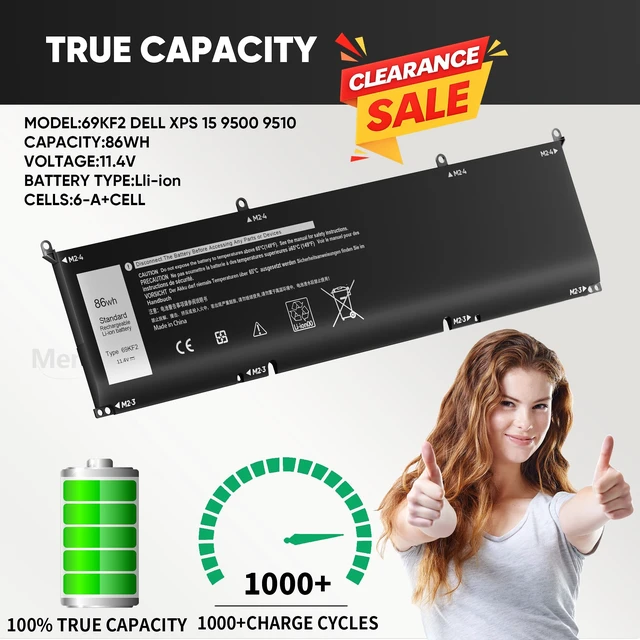Alt view image 2 of 7 - New 86Wh 69KF2 Battery Replacement for Dell G7 15 7500 G15 5510 5511 5515 5520 5521 XPS 15 9500 9510 9520 Precision 5550 5560 5570 Alienware M15 R3 R4 M17 R3 R4 Inspiron 7510 7610 7620 P87F P91F P45E