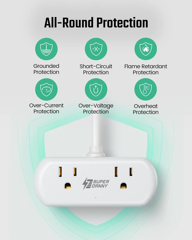 Alt view image 7 of 7 - Mini Surge Protector, 2 Wide-Spaced Outlets Power Strip with USB 5ft Extension Cord, 3 USB-A & 1 USB-C, Flat Plug, Compact Size Desktop Charging Station Travel, Home, Office, White