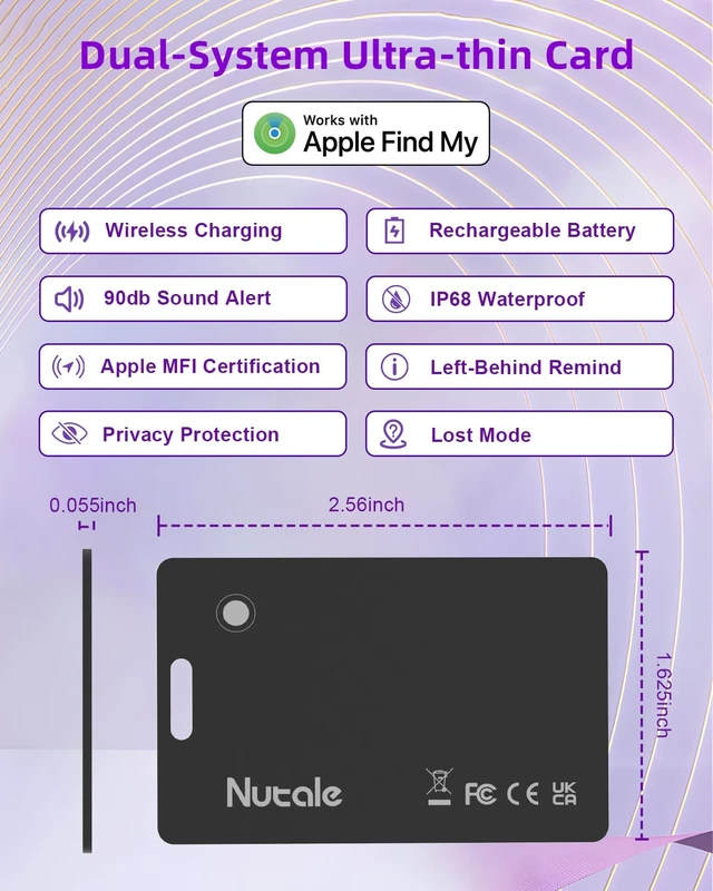 Alt view image 6 of 7 - Rechargeable Wallet Tracker Tag Card, Works with Apple Find My iOS Only, IP68 Credit Card Size Item Finder for Luggage Tag, Passport Tag