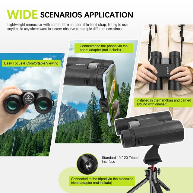 Alt view image 5 of 7 - 10x42 Binocular Compact Natural Binoculars, Bird Watching & Outdoors BAK-7 Prisms, FMC Coatings, Ultra-Sharp, Nitrogen-Filled, Nature Viewing, Gifts for Bird Watching, Hunting and Sport Games